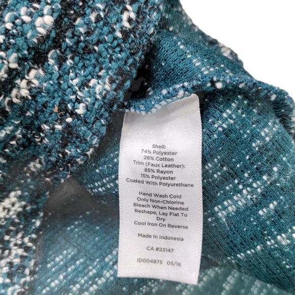 Talbots Women Size 10 Dress Blue Short Sleeve Round Neck Solid Faux Leather Trim - Picture 3 of 6